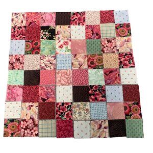 Vintage Floral Patchwork Quilt Top 128 Precut 2” Cotton Squares Multi-Pattern De